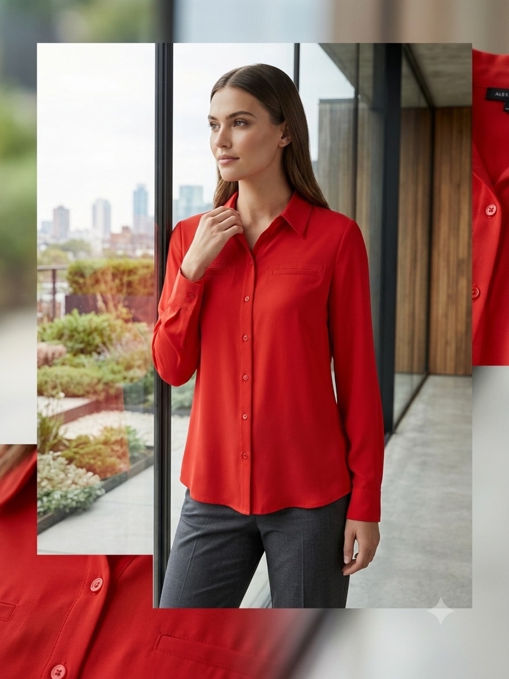 Alex Marie Poppy Button-Front Collared Shirt